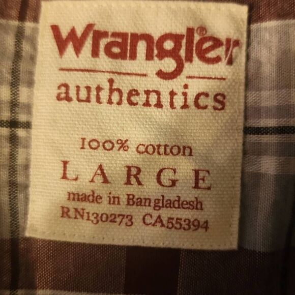 M14 Wrangler Authentics western burgundy/gray plaid button-up long sleeve - Picture 3 of 5